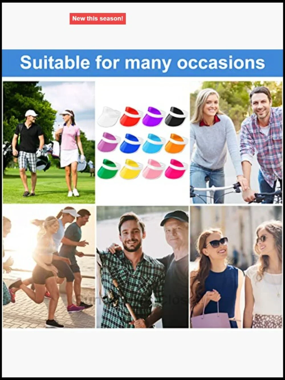 12 Pack Unisex Plastic Sun Visors UV Protection Poker Cap for Outdoor Sports